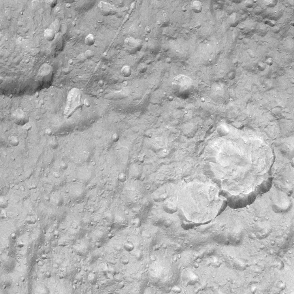 an extreme closeup of Tethys' surface