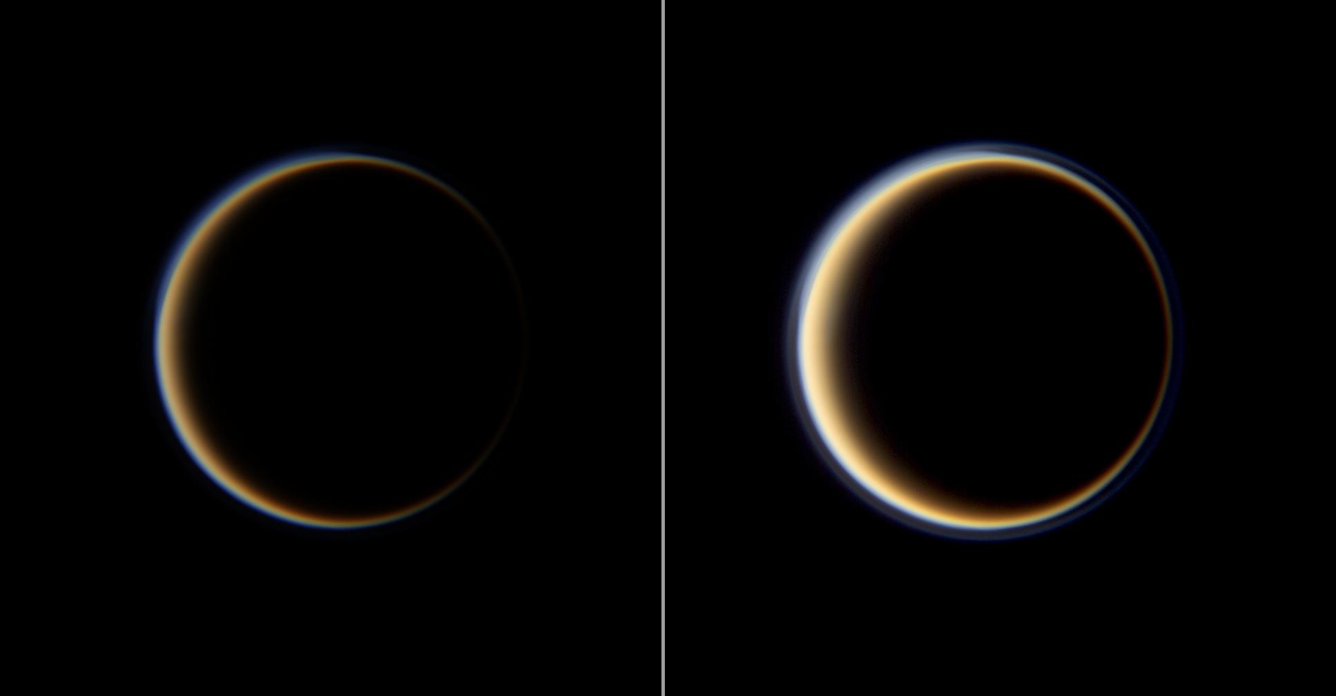 Two views of the Saturn-facing side of Titan
