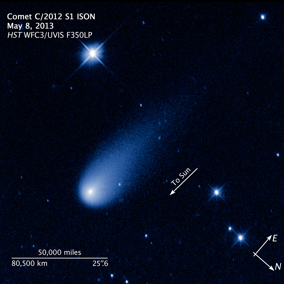 This false-color, visible-light image of comet ISON was taken with Hubble's Wide Field Camera 3.