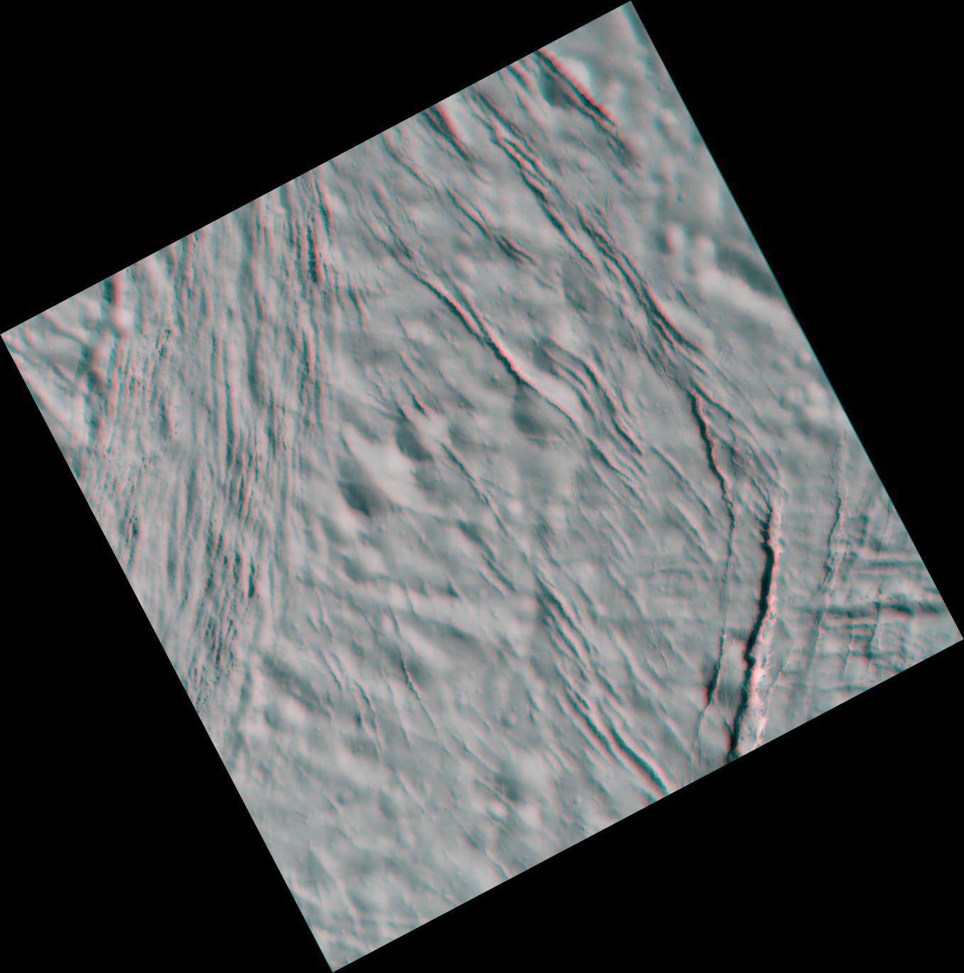 Close-up view of Enceledus (3-D)