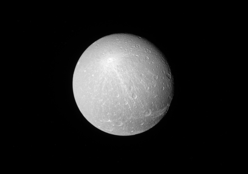 Black and white image of Dione.