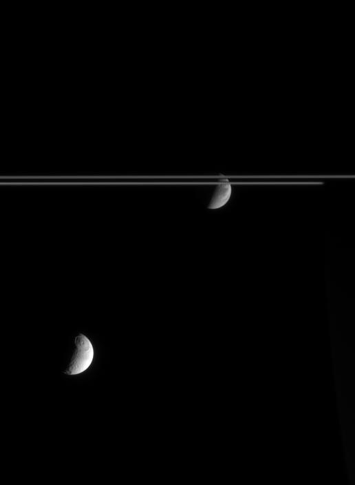 Dione, Tethys, and Saturn