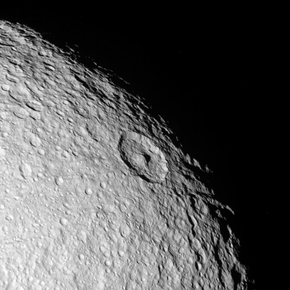 an image of Tethys' northern polar region