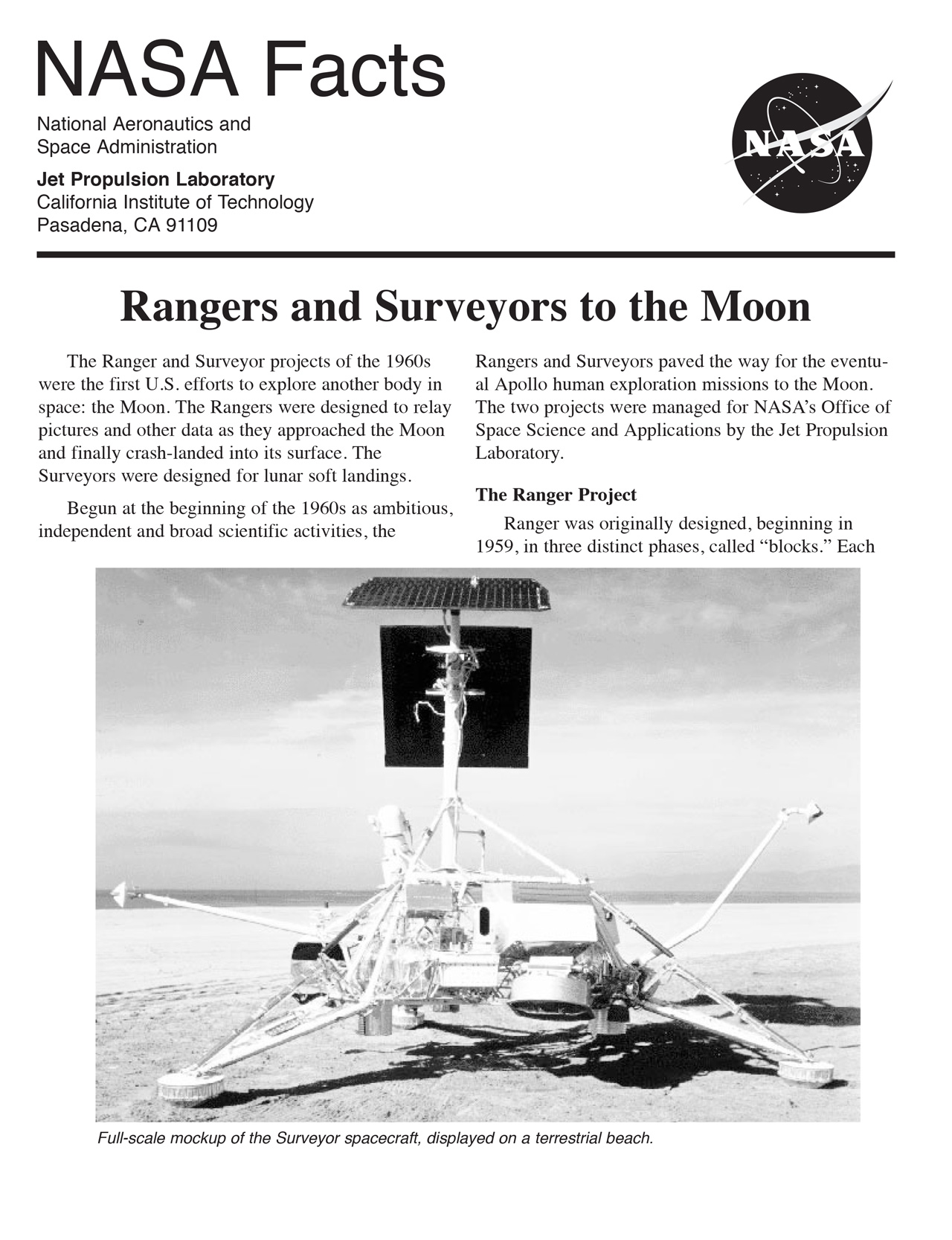 Fact sheet about two 1960s Moon mission programs.
