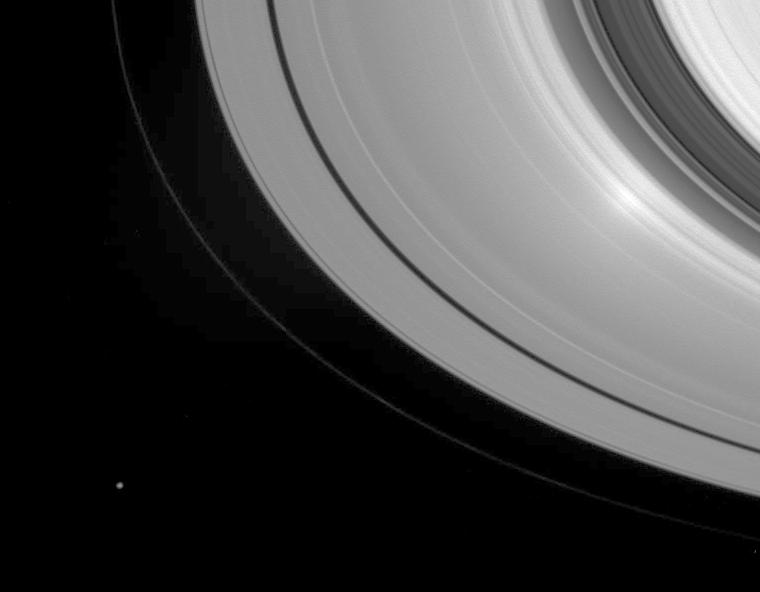 Saturn's rings with the Sun directly behind the spacecraft