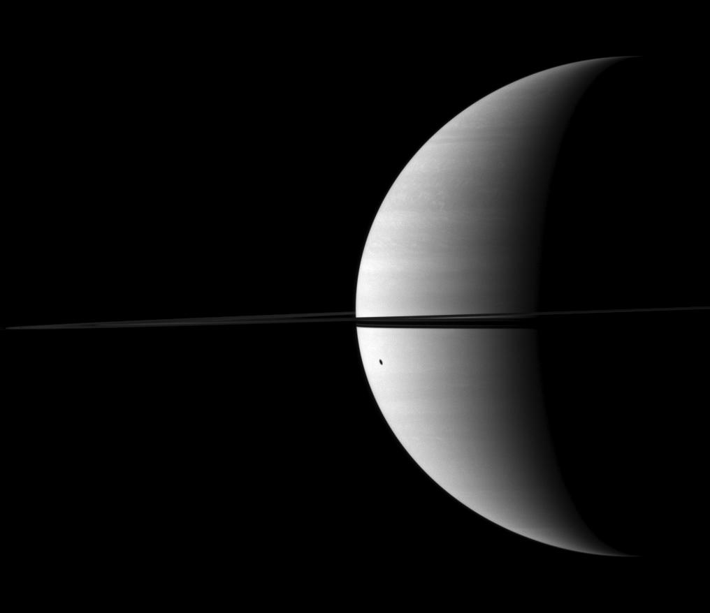 Dione's shadow on Saturn