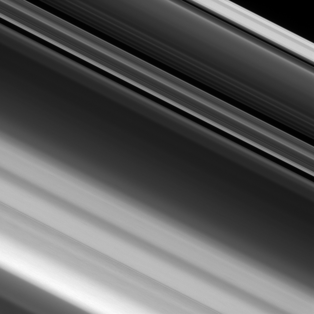 Black and white image showing details in Saturn's A ring.