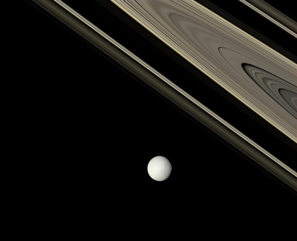 Tethys and Saturn's rings