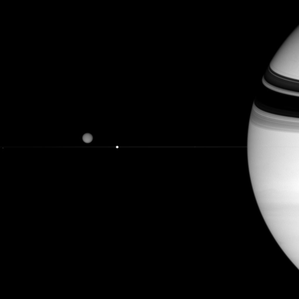 Saturn, Titan, Epimetheus and Enceladus