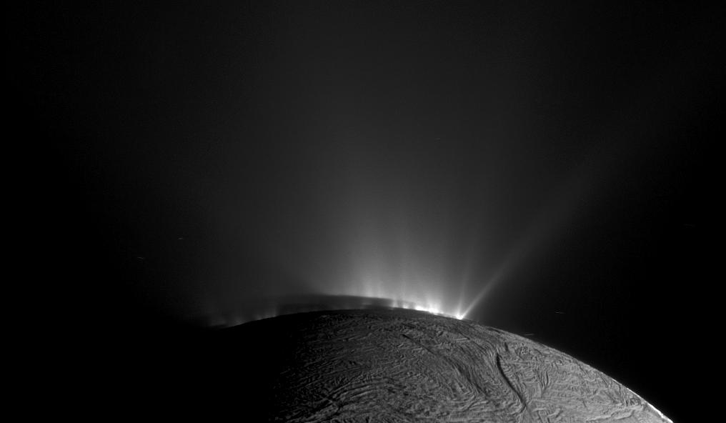 This Cassini narrow-angle camera image -- one of those acquired in the survey conducted by the Cassini imaging science team of the geyser basin at the south pole of Enceladus -- was taken as Cassini was looking across the moon's south pole. 