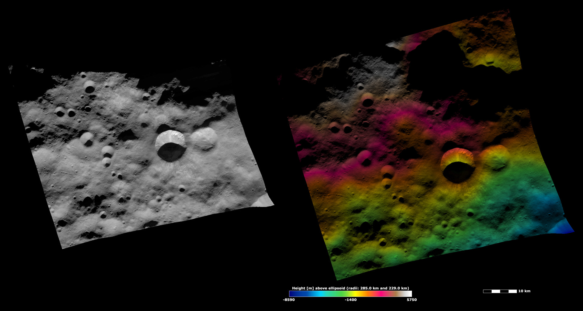 Arruntia Crater, Apparent Brightness and Topography Image