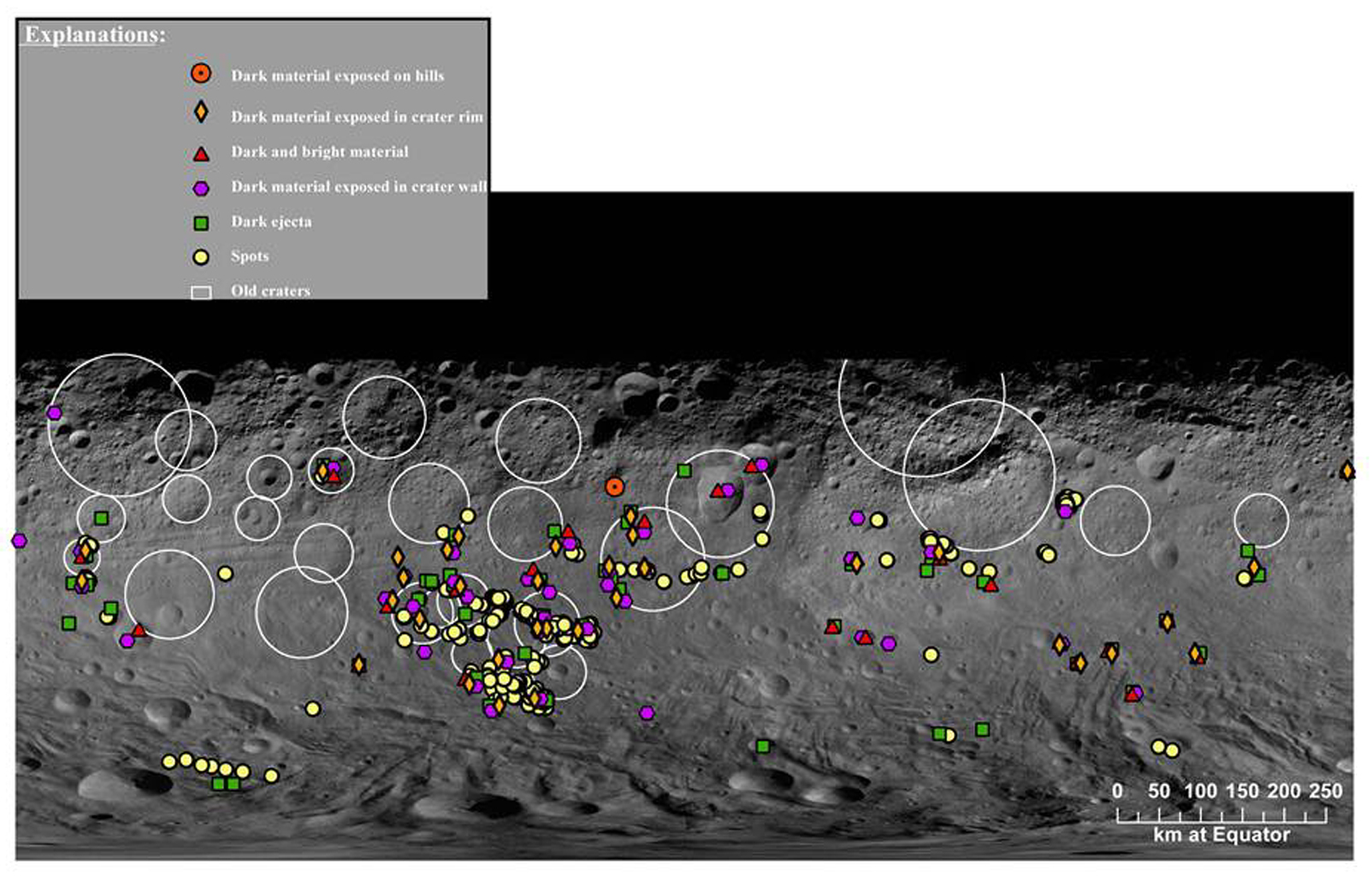 Map of Dark Materials on Vesta
