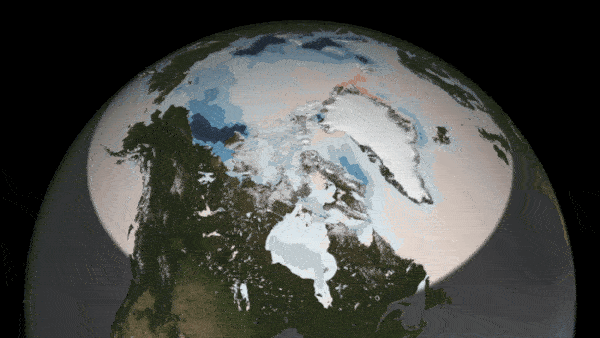 Animation showing change in sea ice and solar absorption in the Arctic from 2000 to 2014.
