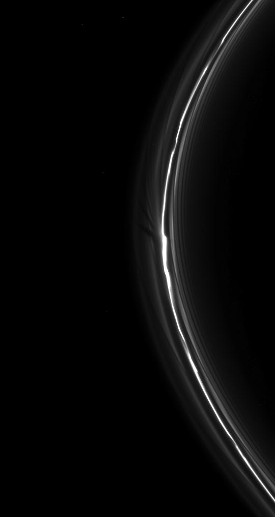 The Cassini spacecraft spies a "fan" in Saturn's tenuous F ring.
