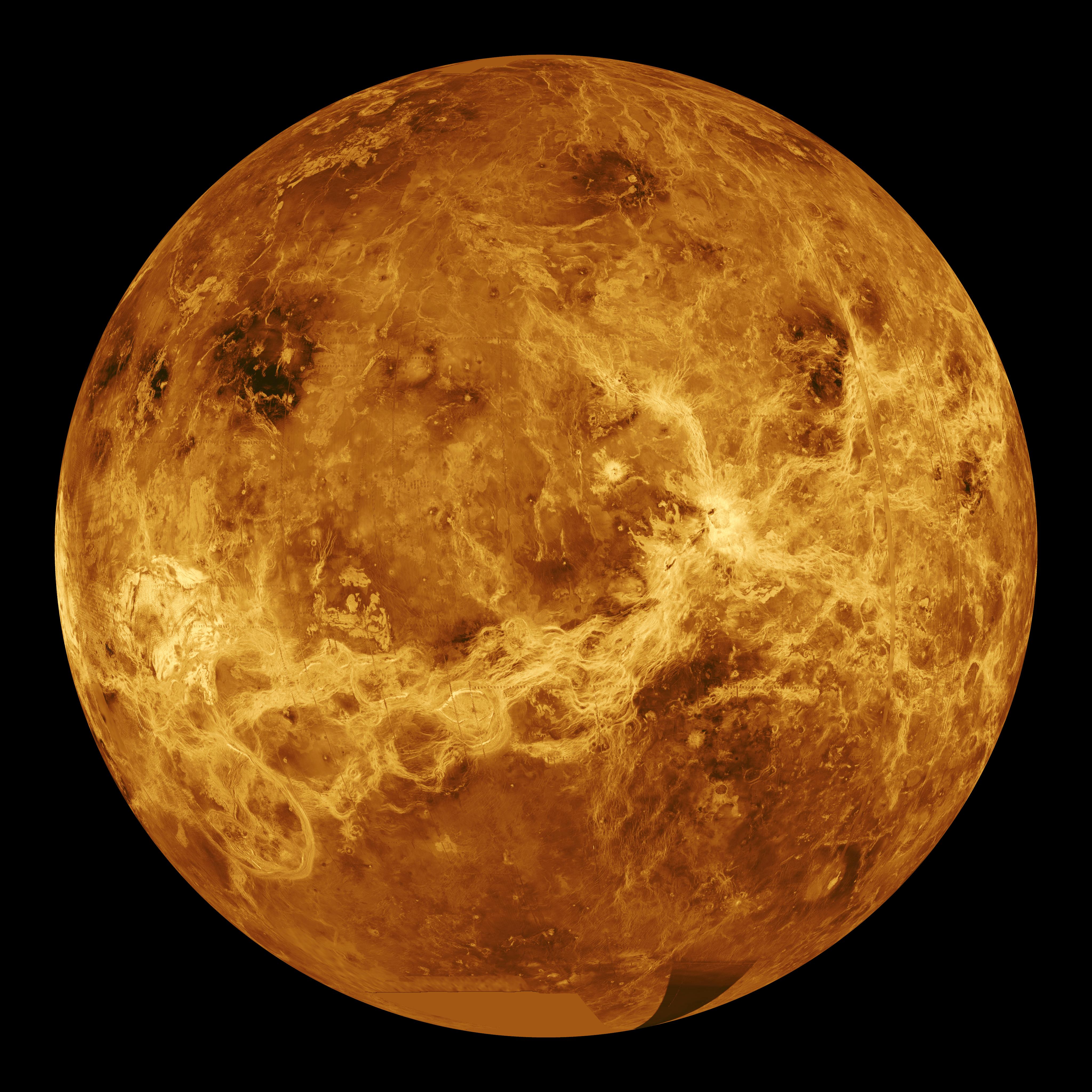 Radar image reveals Venus surface.