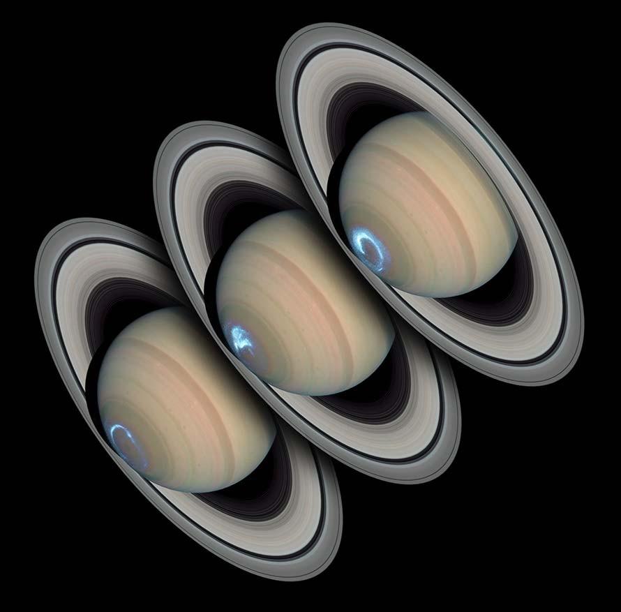 Three images os Saturn's polar aurora
