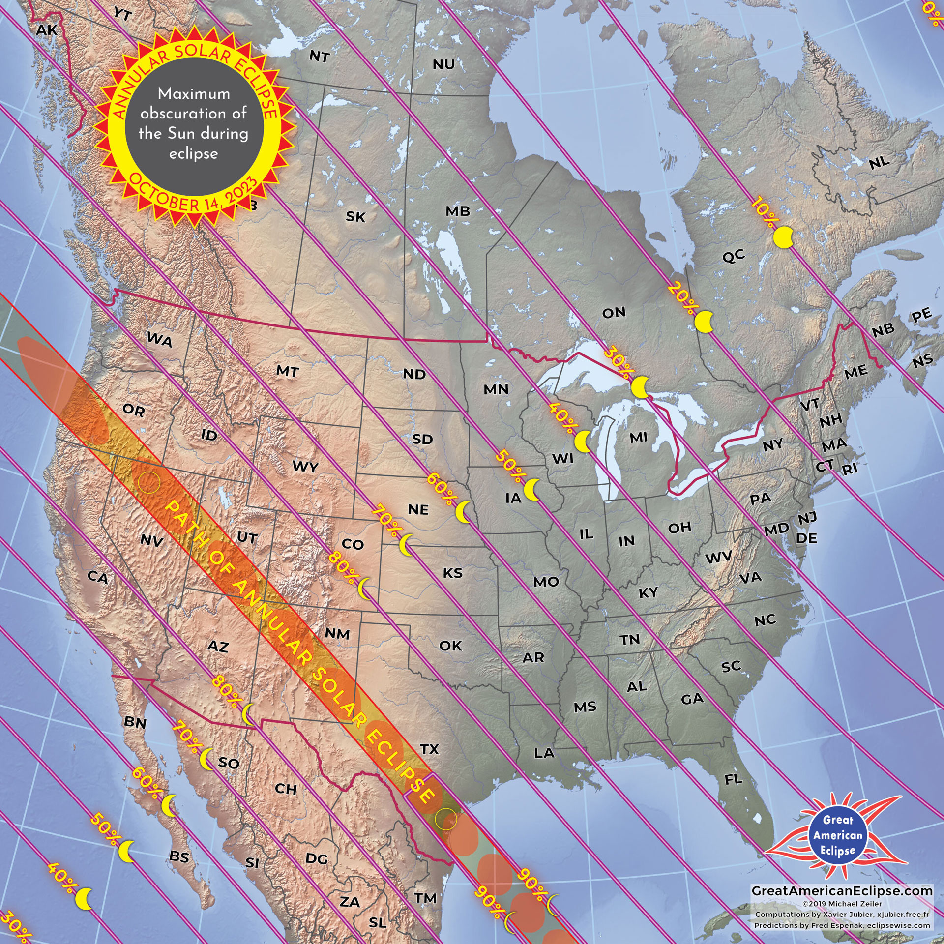 Path of Oct 14, 2023 annular solar eclipse