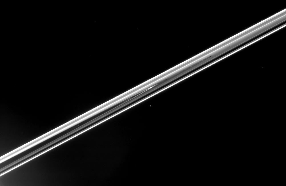 The unlit side of Saturn's rings, Epimetheus and Pandora