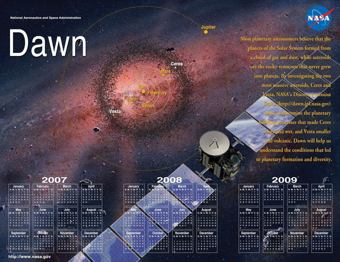 Dawn 2007-2012 Double-sided Mission Events Calendar