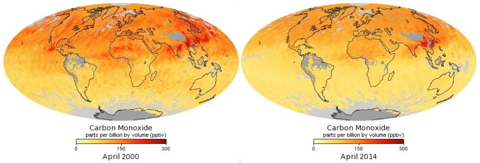 Map of global carbon monoxide concentrations