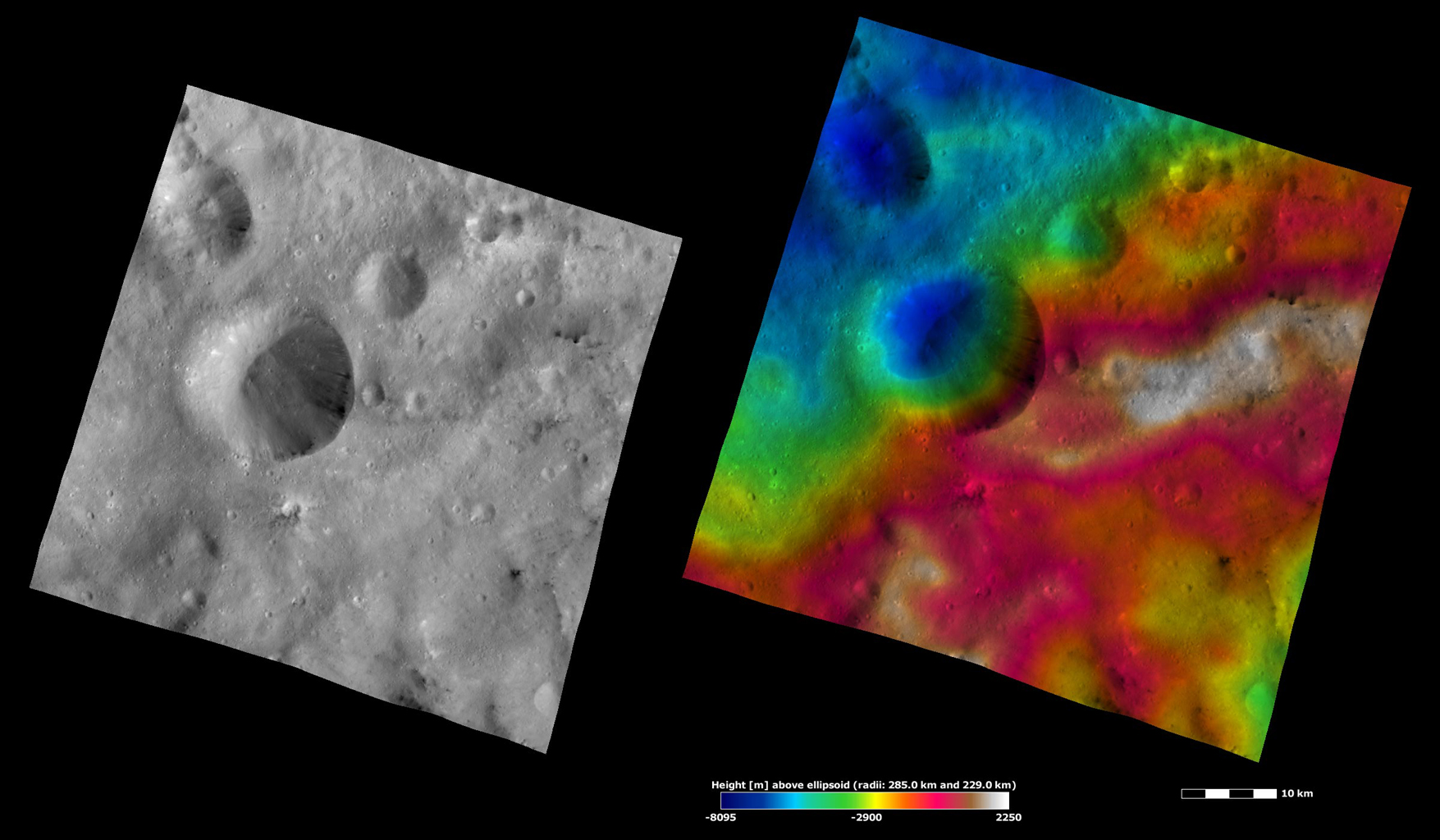 Serena Crater, Apparent Brightness and Topography Images