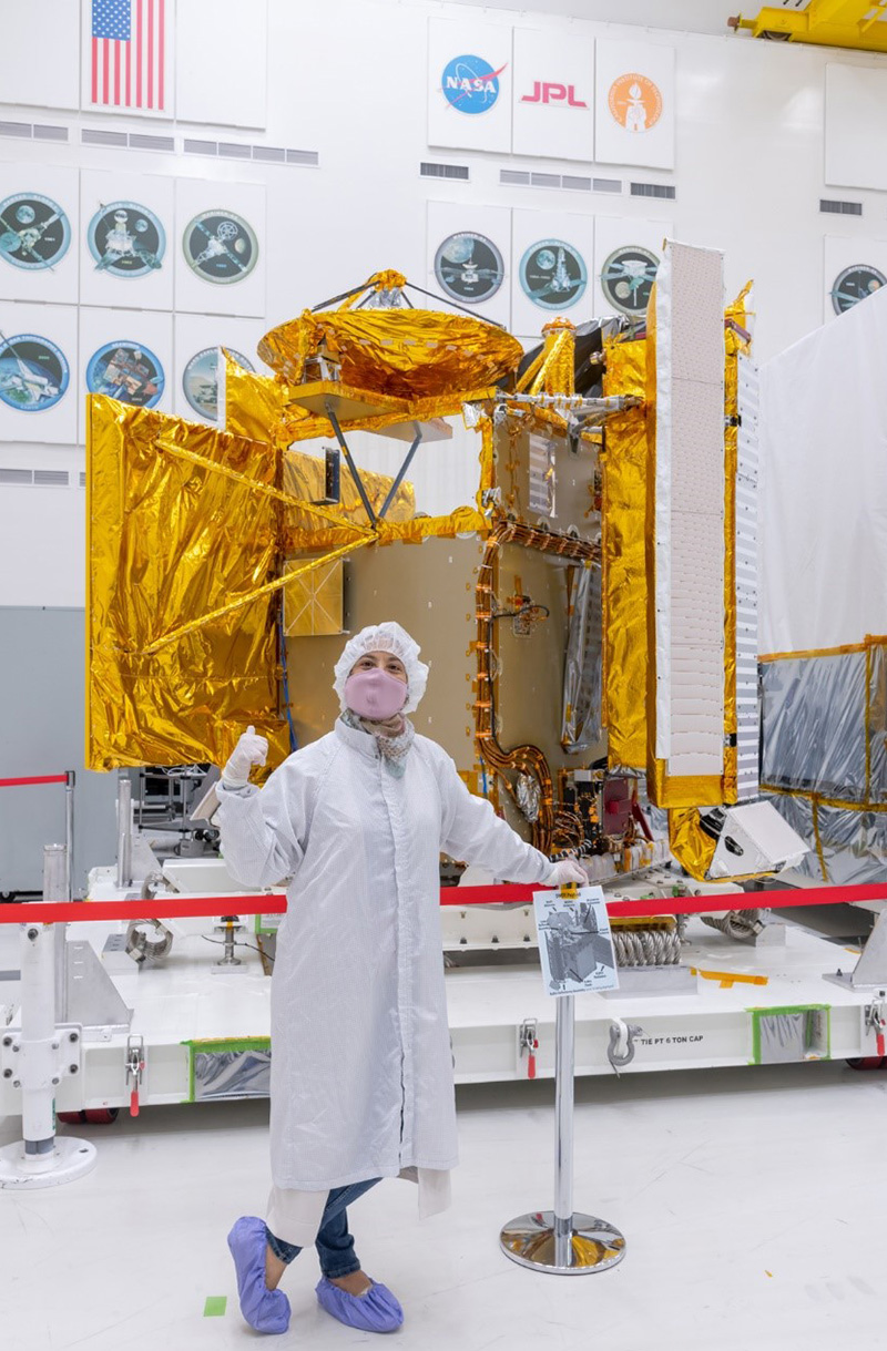 Image of Dr. Tahani Amer with the SWOT satellite