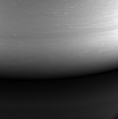 Black and white image of Saturn.
