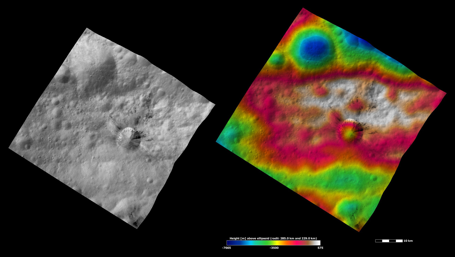 Rubria Crater, Apparent Brightness and Topography Images