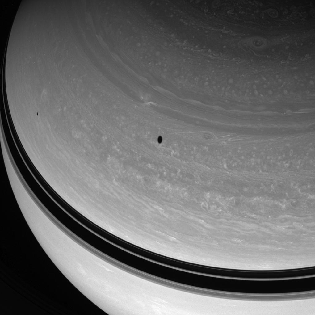 Saturn, Tethys and Mimas.