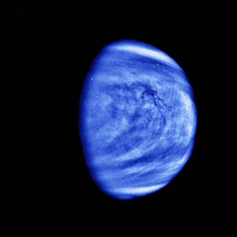This picture of Venus was taken by the Galileo spacecrafts Solid State Imaging System on February 14, 1990, at a range of almost 1.7 million miles from the planet. 