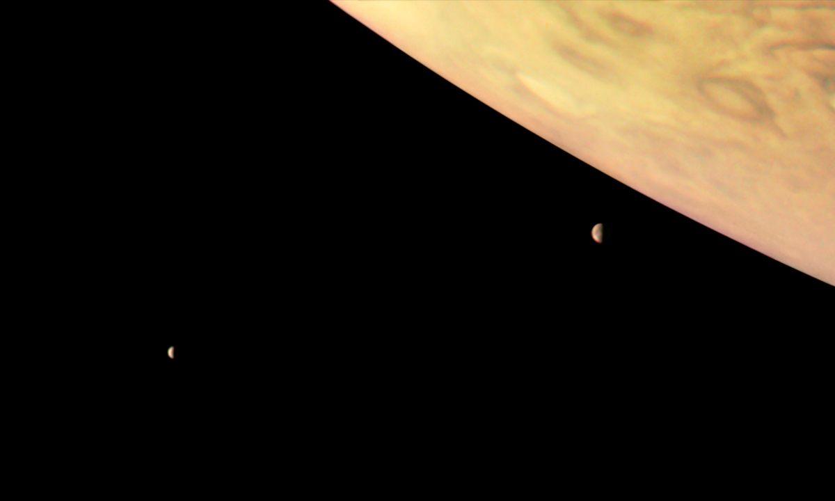 Juno Observes Jupiter, Io and Europa