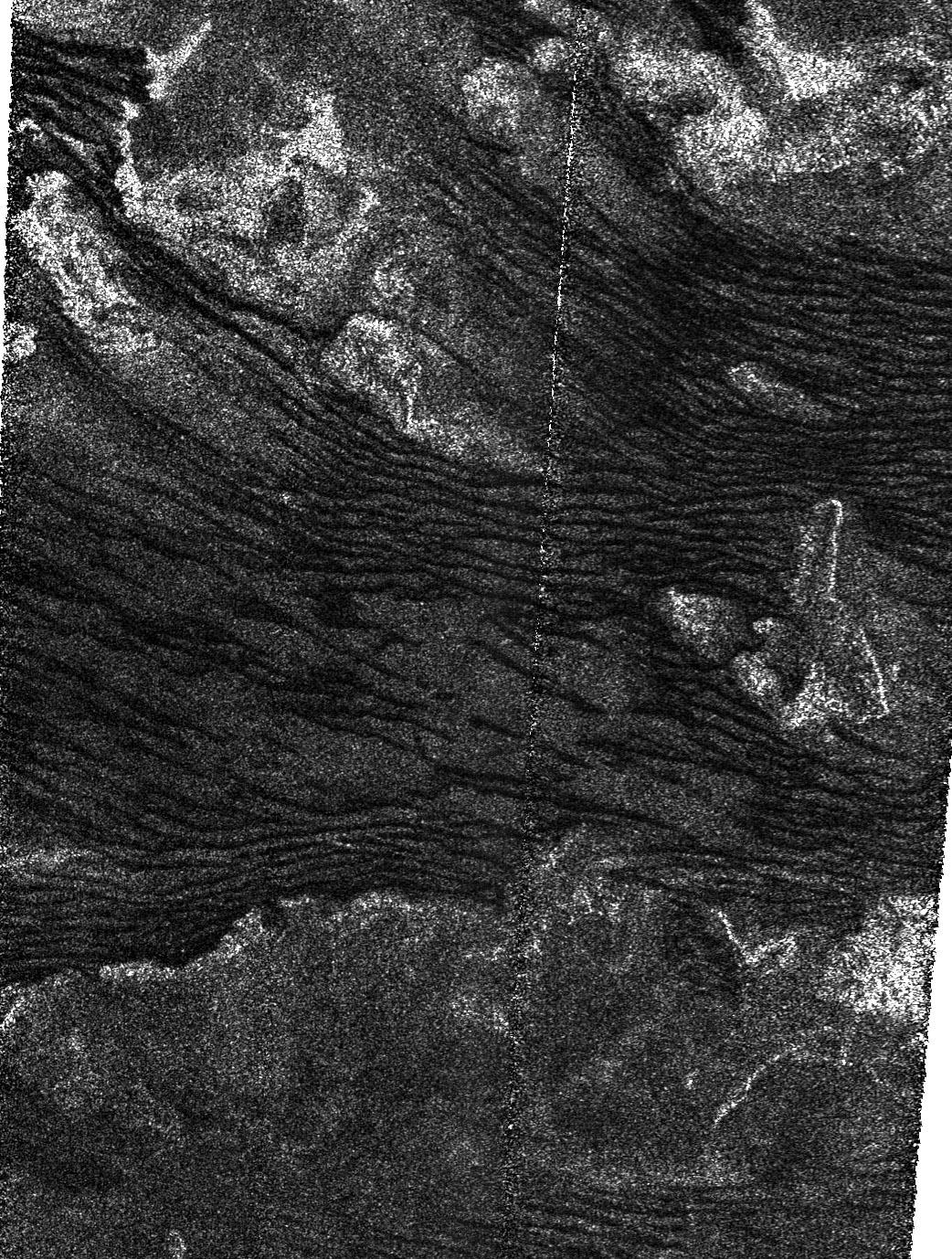 This is a portion of a Cassini radar mapper image obtained by the Cassini spacecraft on its Dec. 21, 2008, flyby of Saturn's moon Titan. 