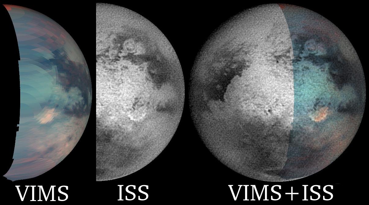 Two views of the infrared-bright spot on Titan
