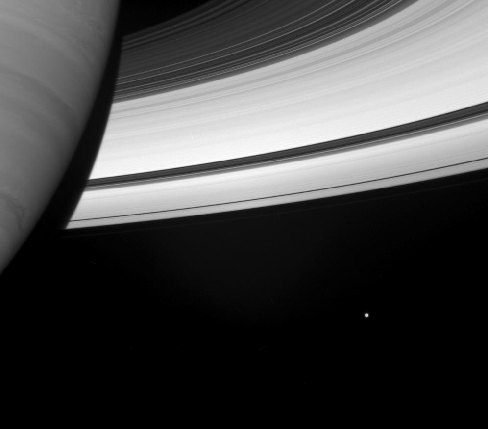 Saturn's rings and the moon Mimas