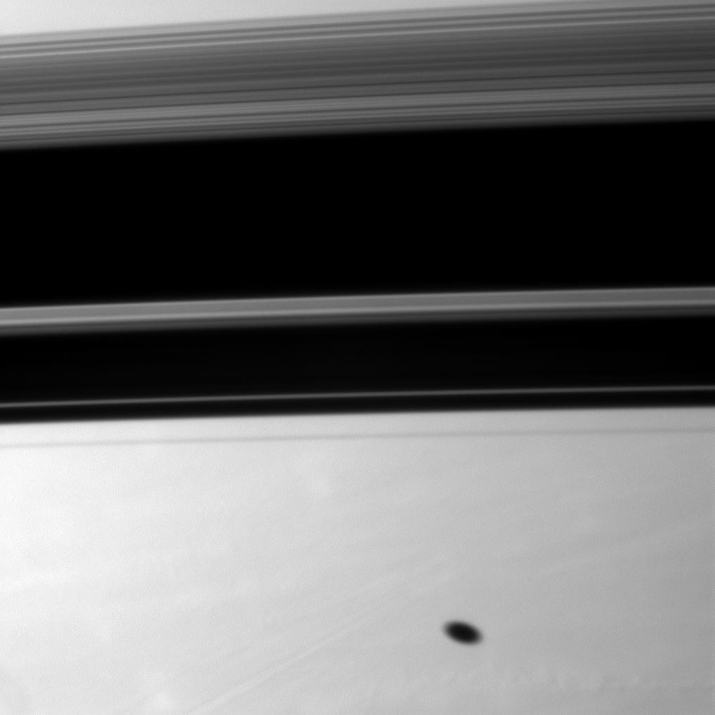 Shadow of Mimas and the rings on Saturn