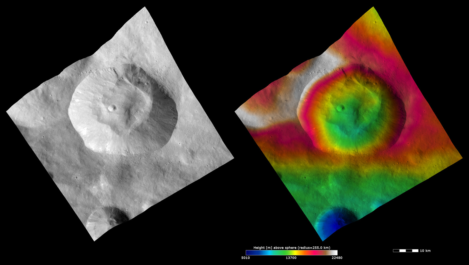 Topography and Albedo Image of Pinaria Crater