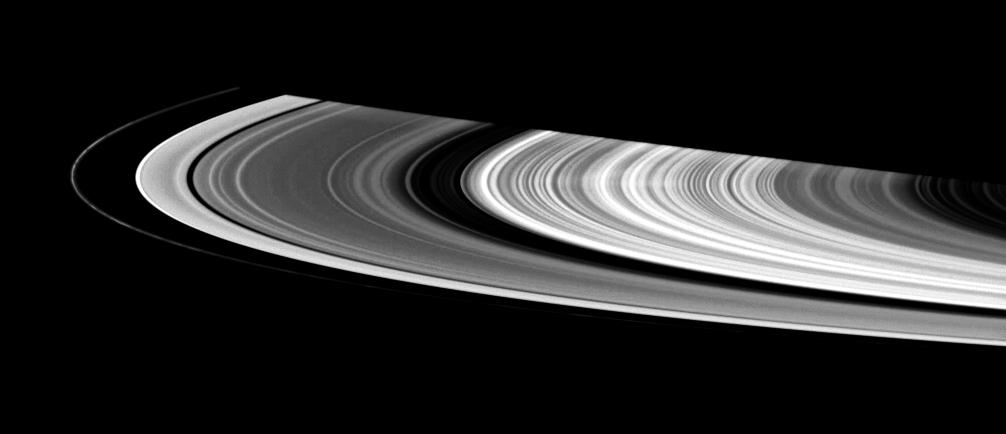 This contrast-enhanced view shows a faint spoke in Saturn's B ring
