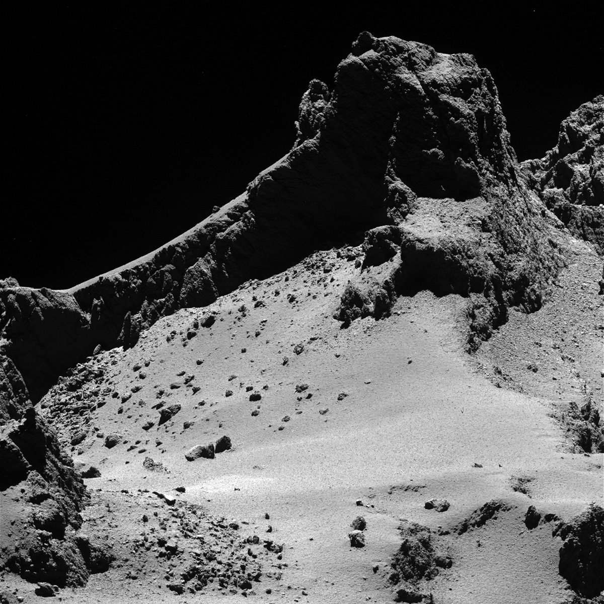 A photo of the smaller of Comet 67P/Churyumov–Gerasimenko’s two lobes