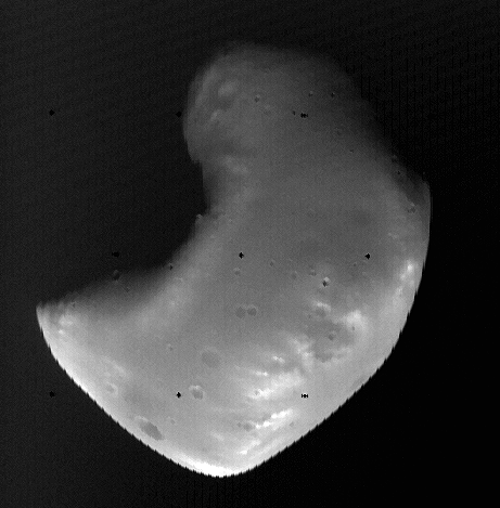 Viking 2 Orbiter image of the Martian satellite Deimos taken from 1400 km.