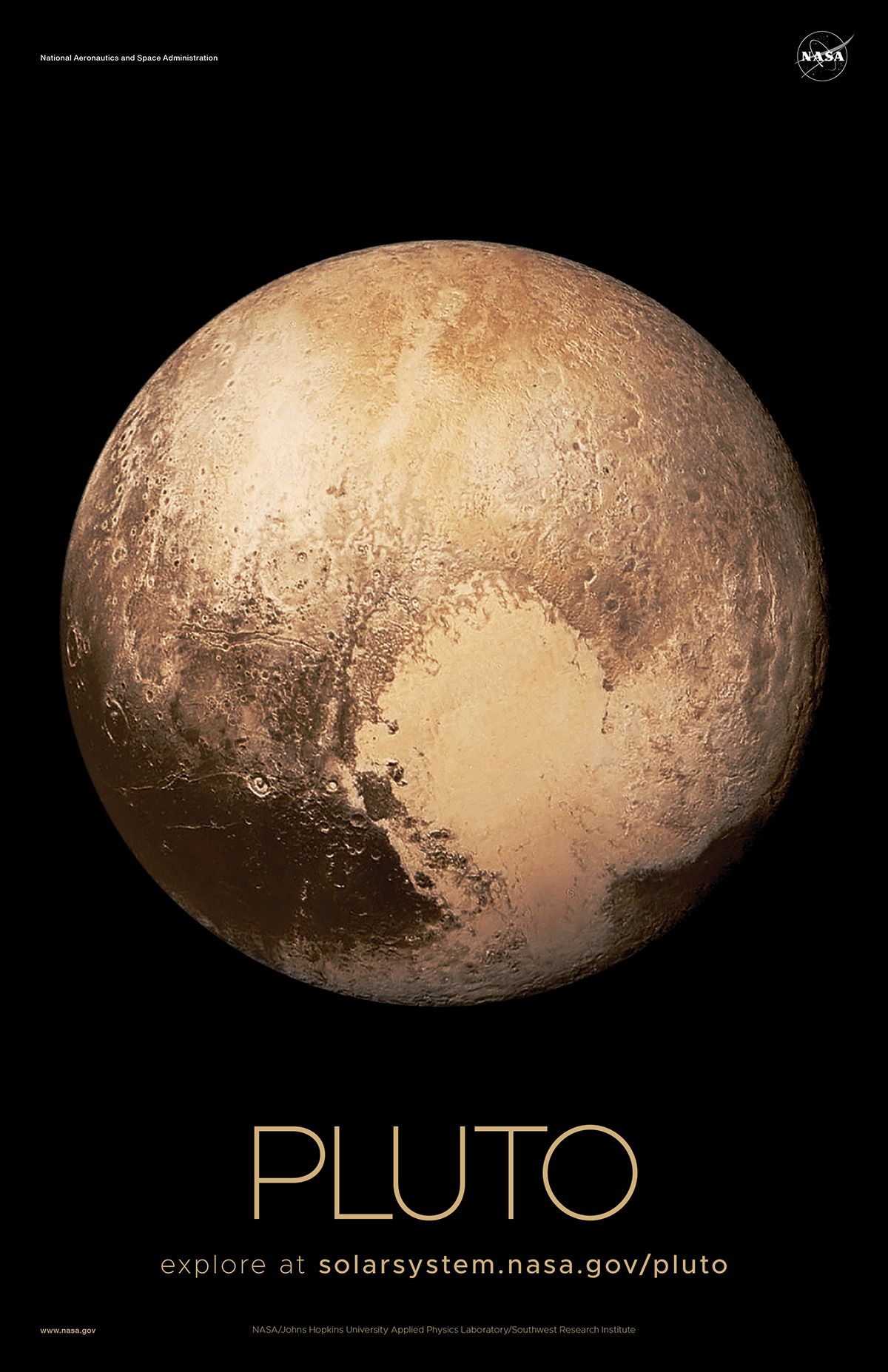 Color-enhanced view of Pluto that shows the heart-shaped region known as Sputnik Planitia. 