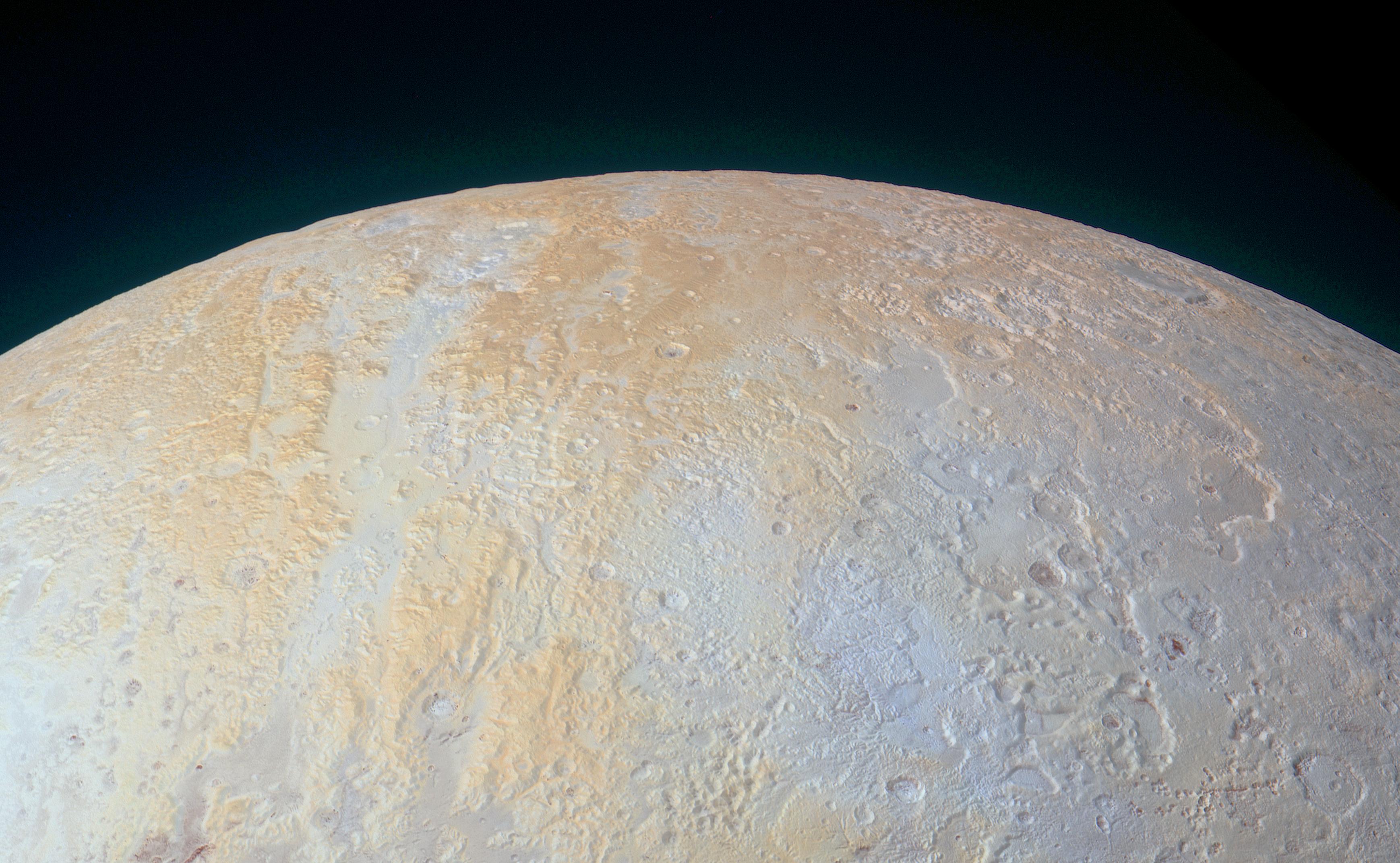 This ethereal scene captured by NASA's New Horizons spacecraft tells yet another story of Pluto's diversity of geological and compositional features -- this time in an enhanced color image of the north polar area.
