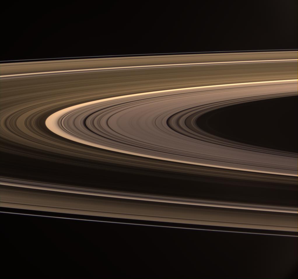 Saturn's rings shine in scattered sunlight