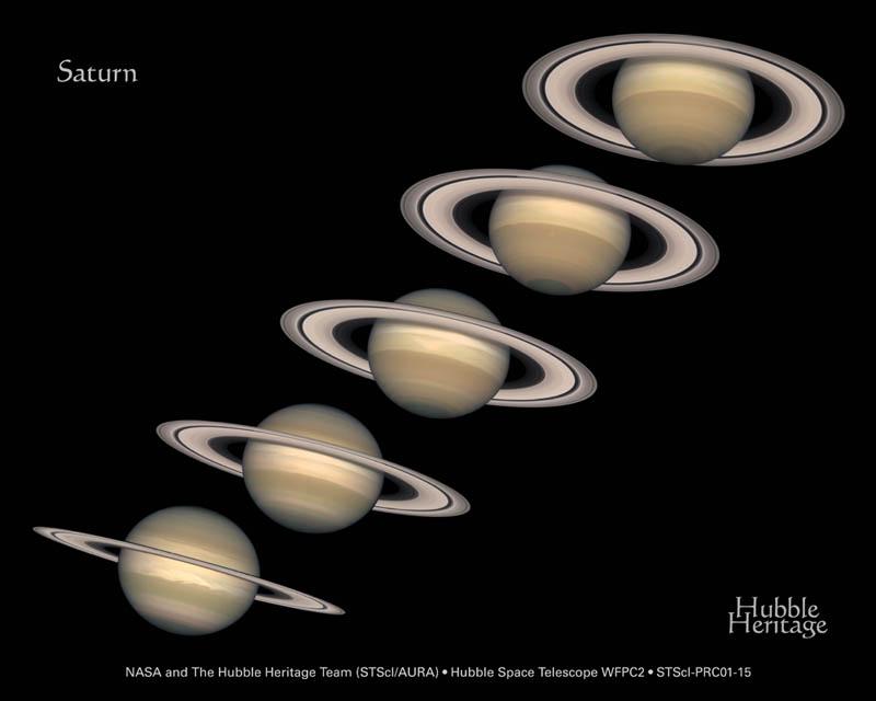 Five Saturn images, from 1996 to 2000