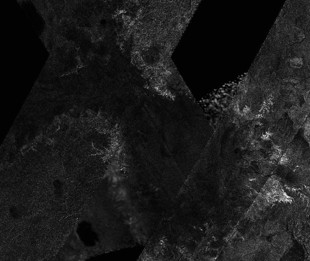 mosaic of image swaths from Cassini's Titan Radar Mapper
