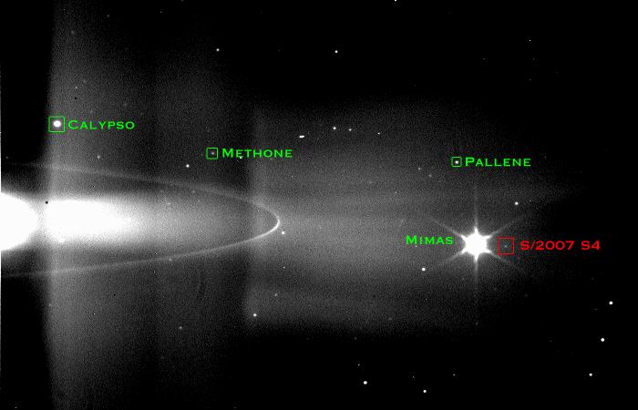 The 60th moon of Saturn, S/2007 S4, reveals itself in a sequence of images