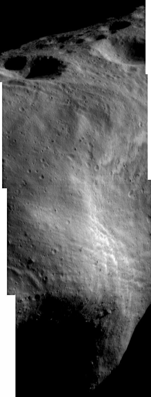 Close-up of asteroid Eros's major features