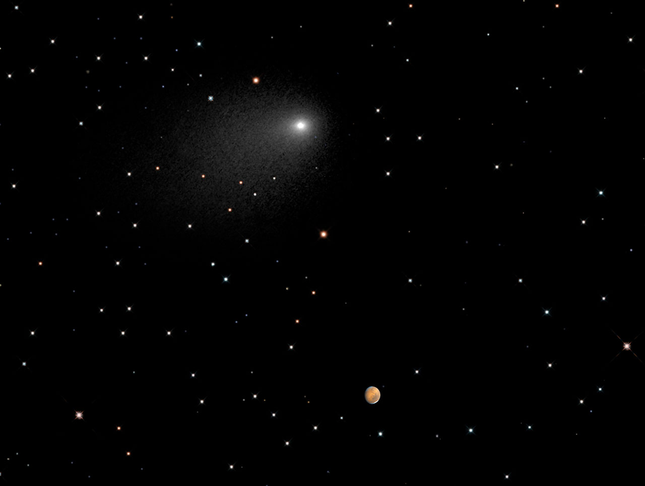 Comet and Mars in the same image. 
