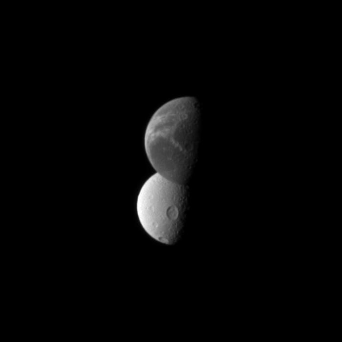 Dione, in front, and Tethys