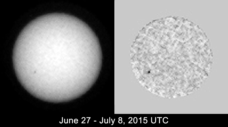 The sequence of seven images as viewed by NASA's Curiosity Mars rover from June 27 to July 8, 2015. From Mars, the rover was in position to see the opposite side of the Sun from the side facing Earth during this period.