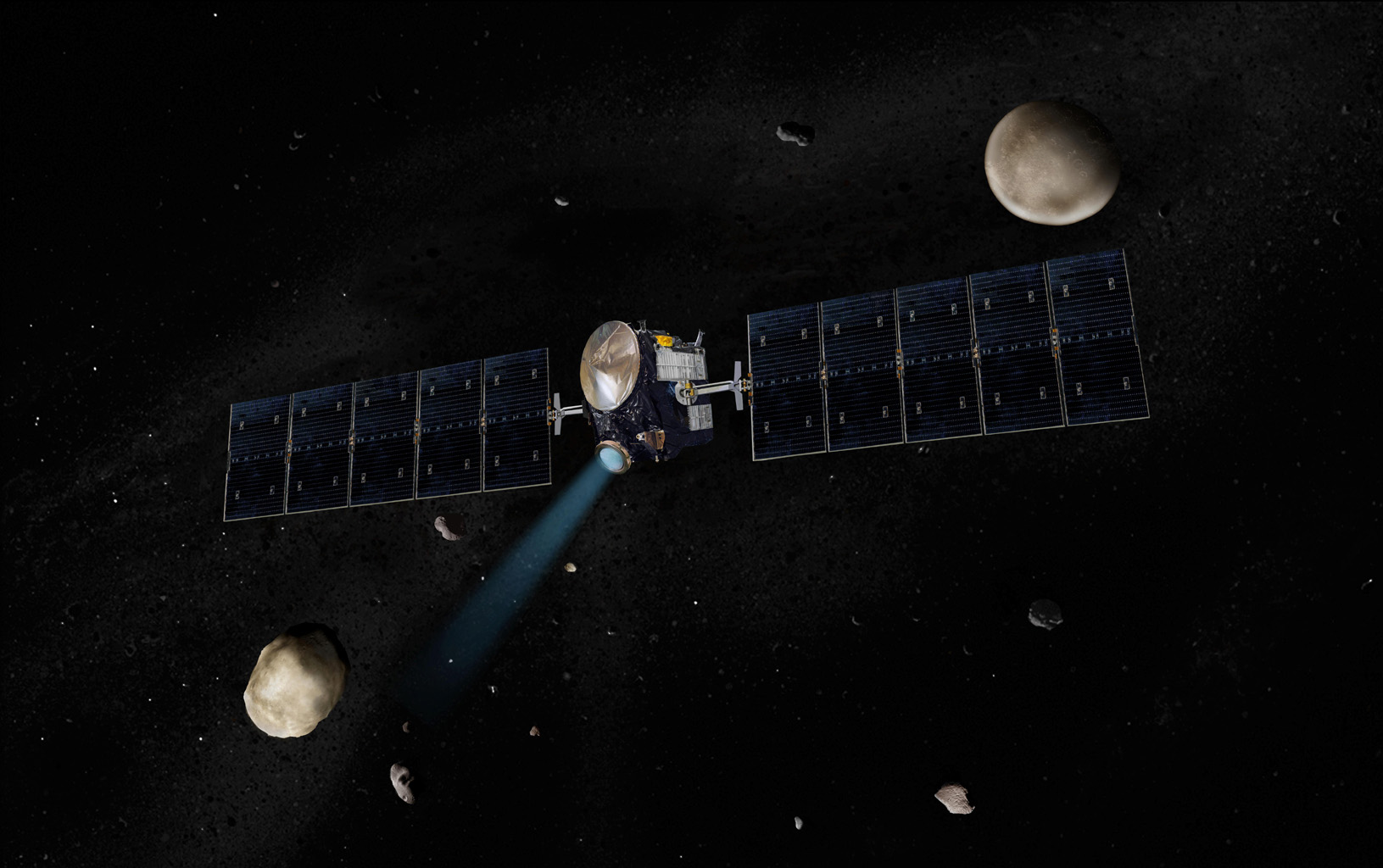 Dawn Spacecraft with Vesta and Ceres (Artist's Concept)